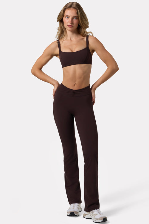 Soft Active Ruched Flared Trousers in Espresso