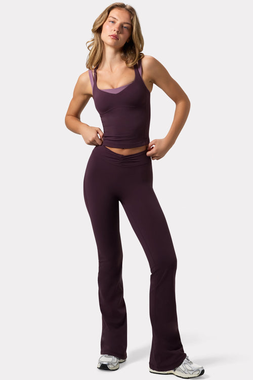 Soft Active Ruched Flared Trousers in Plum