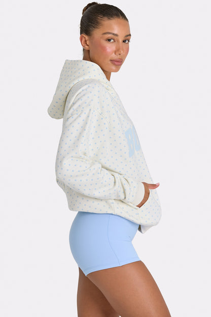 Oversized Applique Hoodie in Coconut Polka Dot