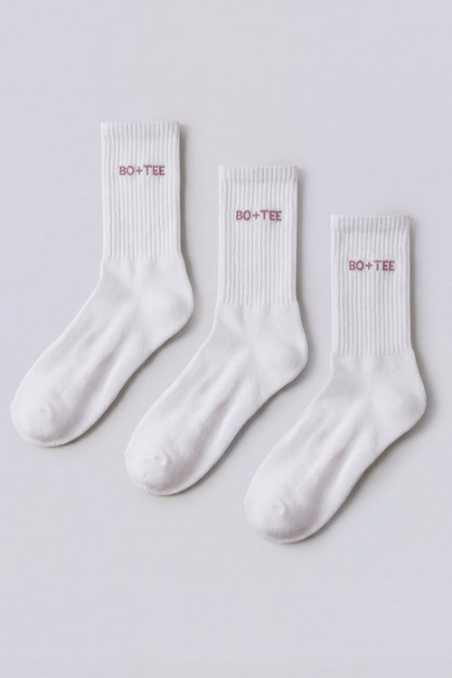 Ribbed Half-Crew 3-Pack Socks in White Pink