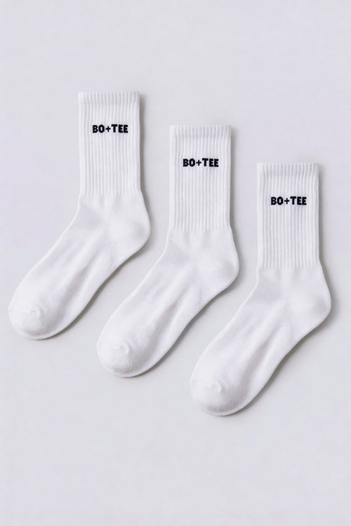 Ribbed Half-Crew 3-Pack Socks in White