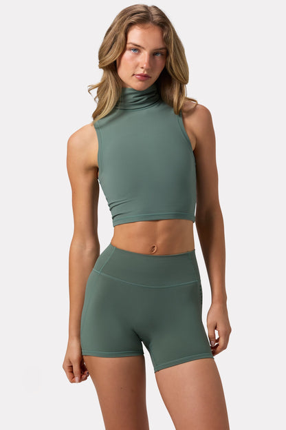 Soft Active Turtleneck Tank Top in Khaki