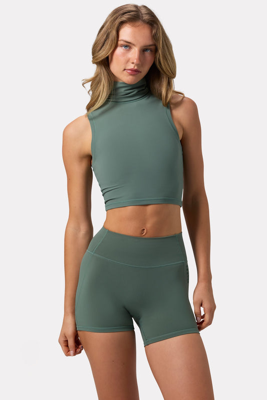 Soft Active Turtleneck Tank Top in Khaki
