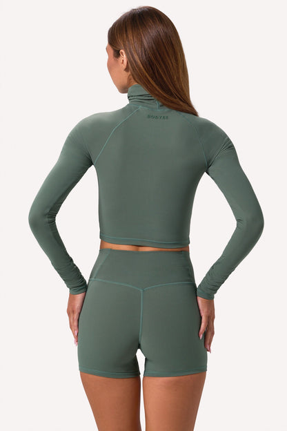 Soft Active Turtleneck Crop Top in Khaki