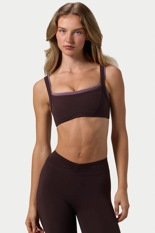 Soft Active Seam-Detail Sports Bra in Espresso