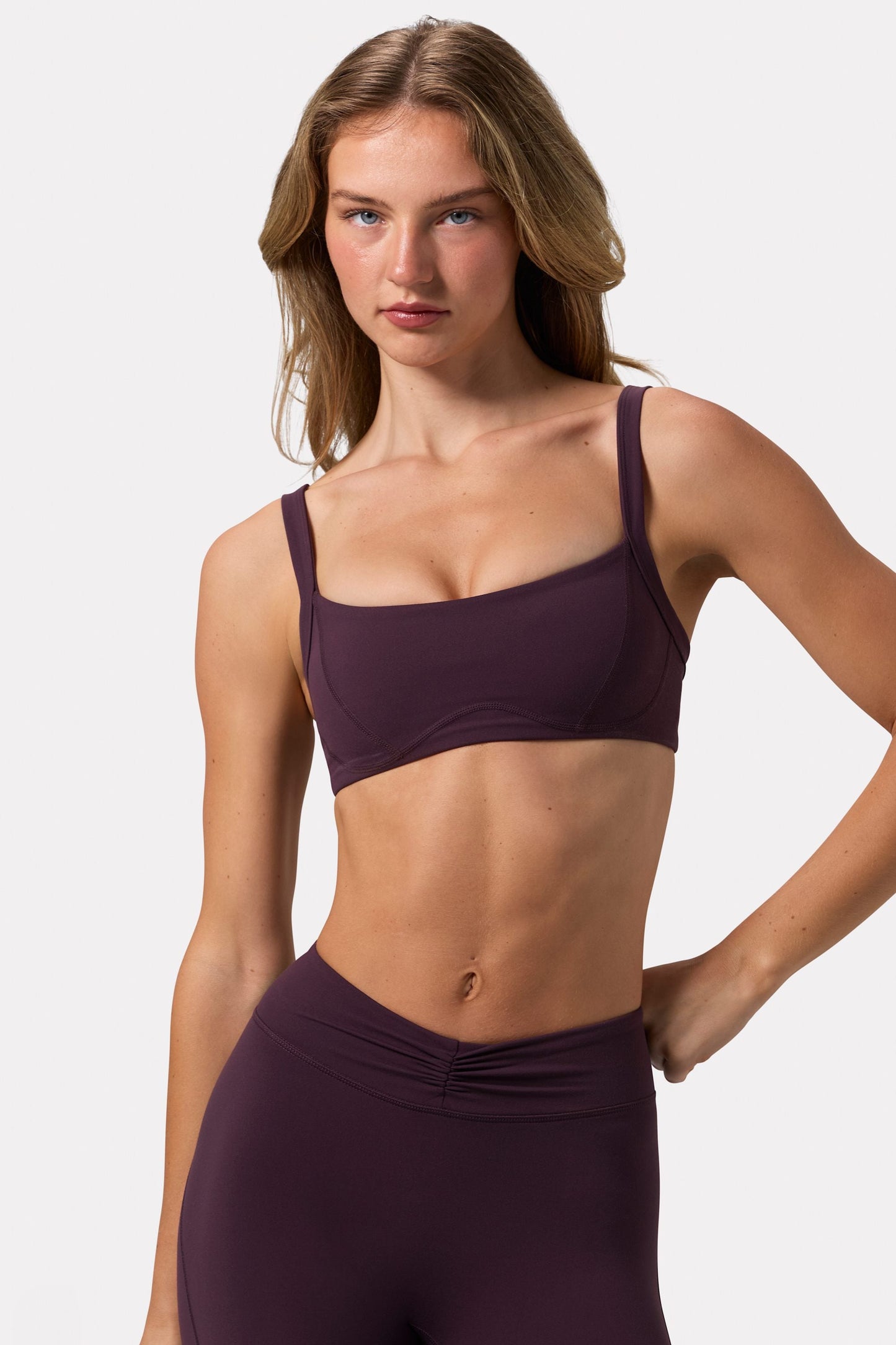 Soft Active Seam-Detail Sports Bra in Plum