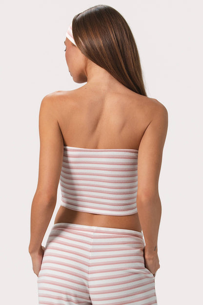 Ribbed Jersey Bandeau Top in Pink Stripe