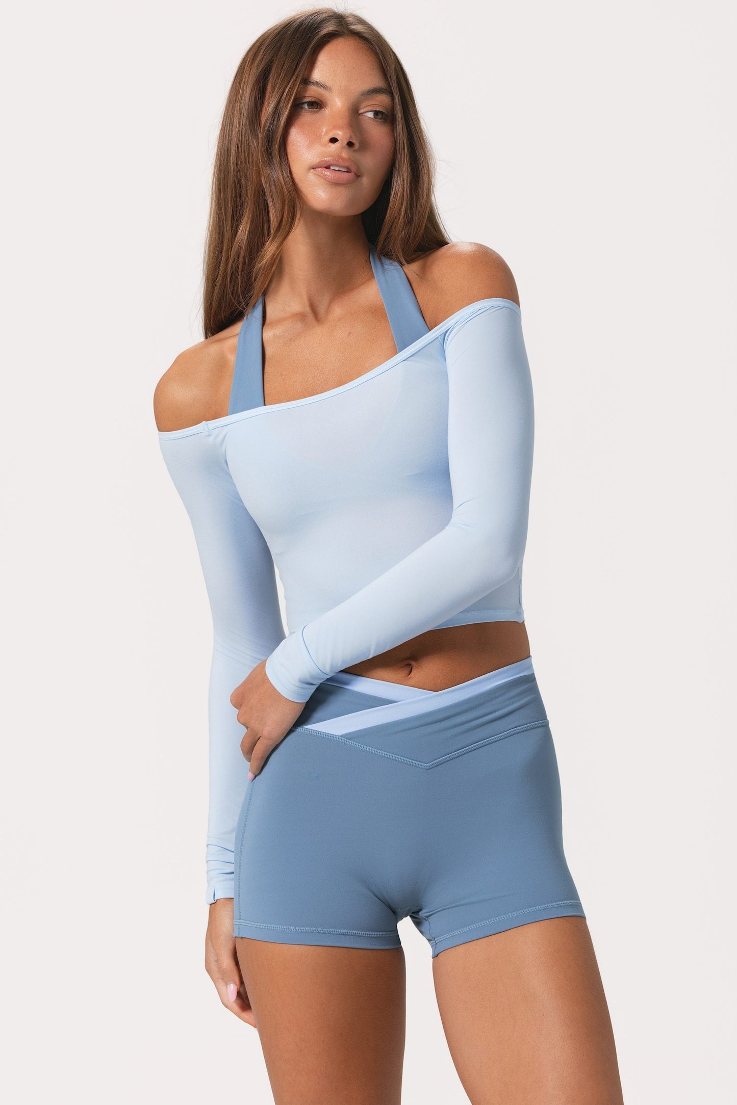 Soft Jersey Off-Shoulder Top in Powder Blue