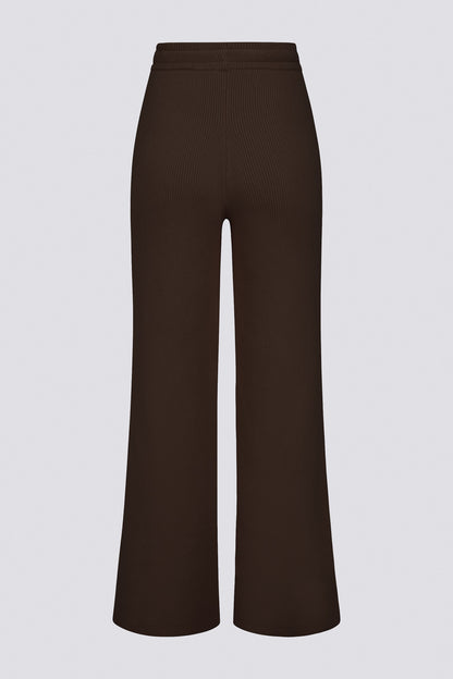 Ribbed Knit Wide-Leg Joggers in Pecan