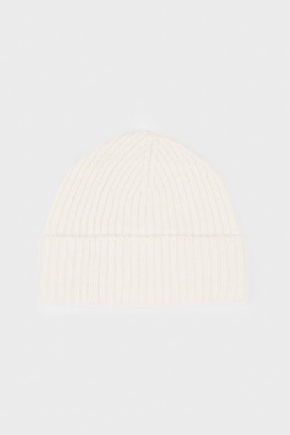 Ribbed Knit Beanie Hat in Ivory