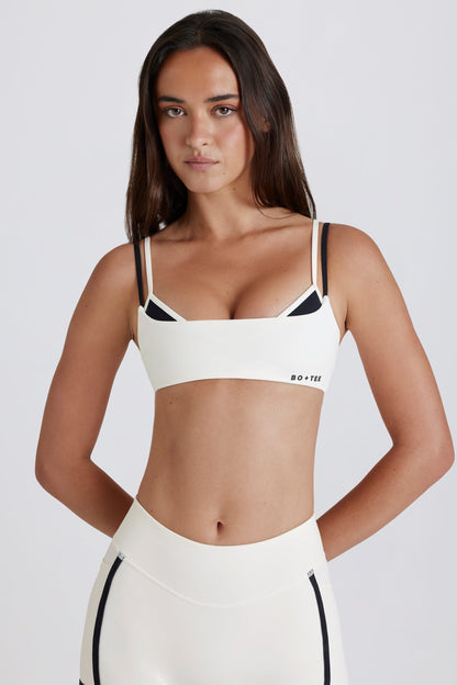 Soft Active Twist-Back Layered Sports Bra in Coconut