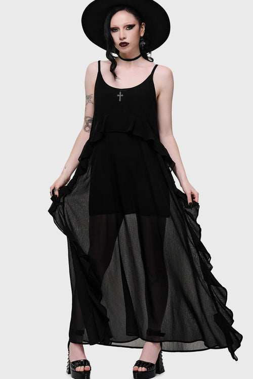 Cathedral Garden Chiffon Ruffle Maxi Dress