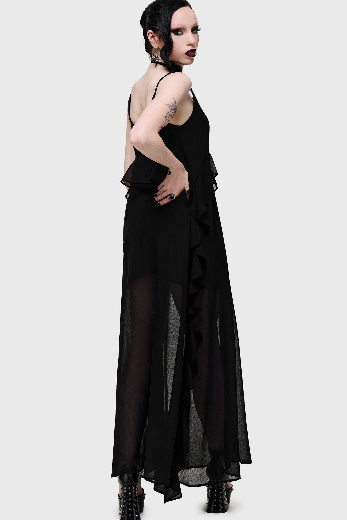 Cathedral Garden Chiffon Ruffle Maxi Dress