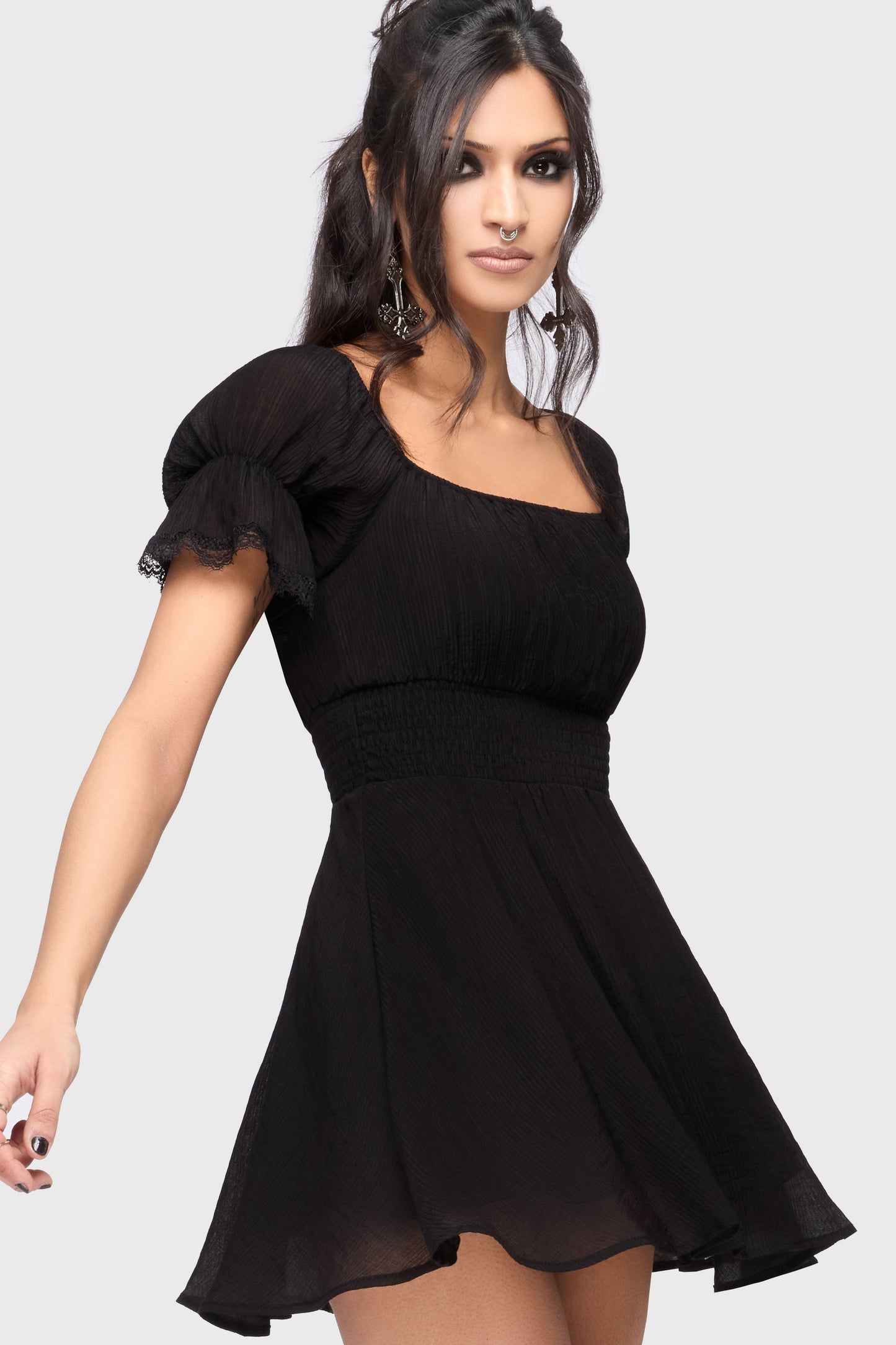 Celestial Night Off The Shoulder Mini Dress [Black]