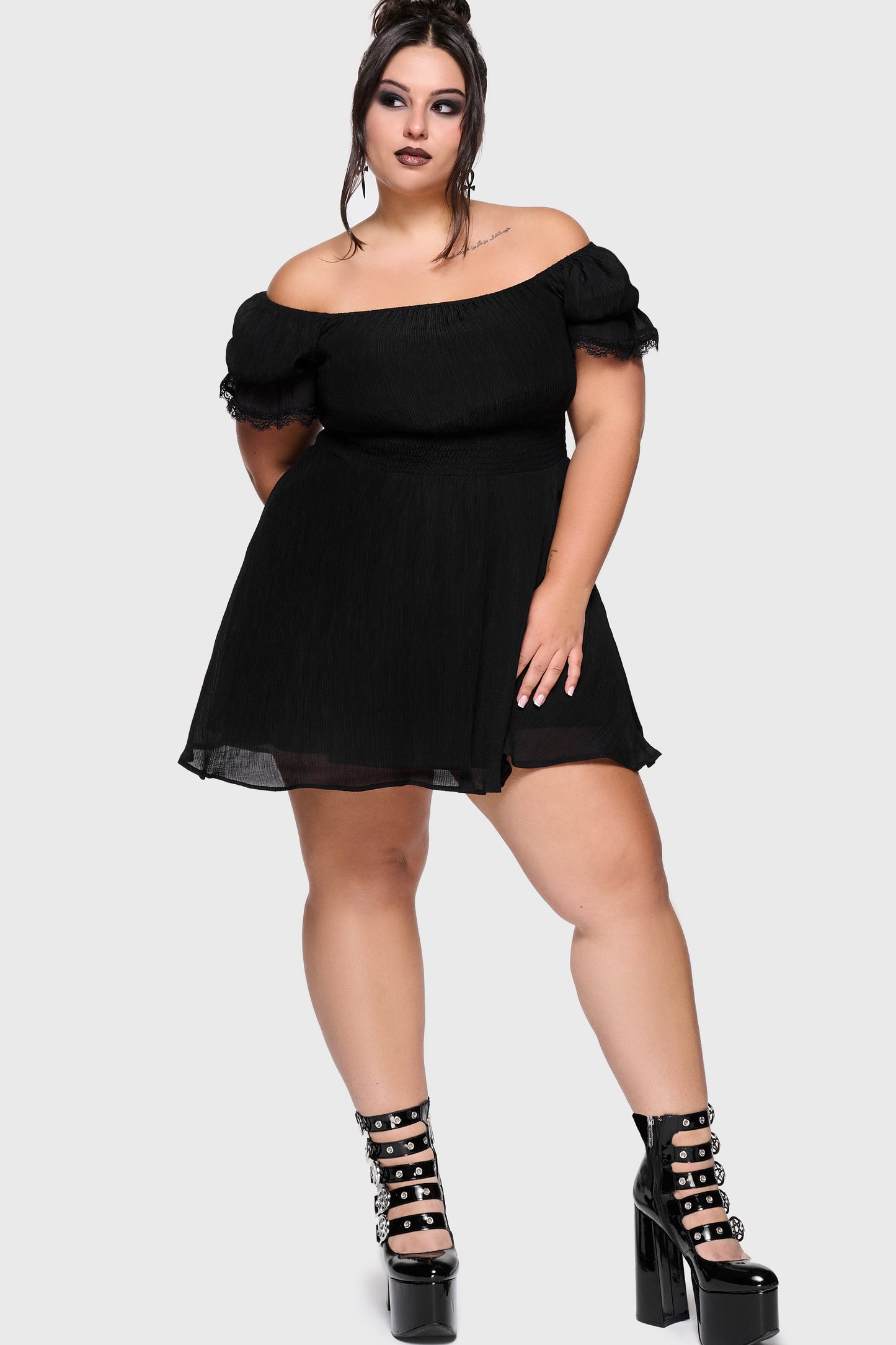 Celestial Night Off The Shoulder Mini Dress [Black]
