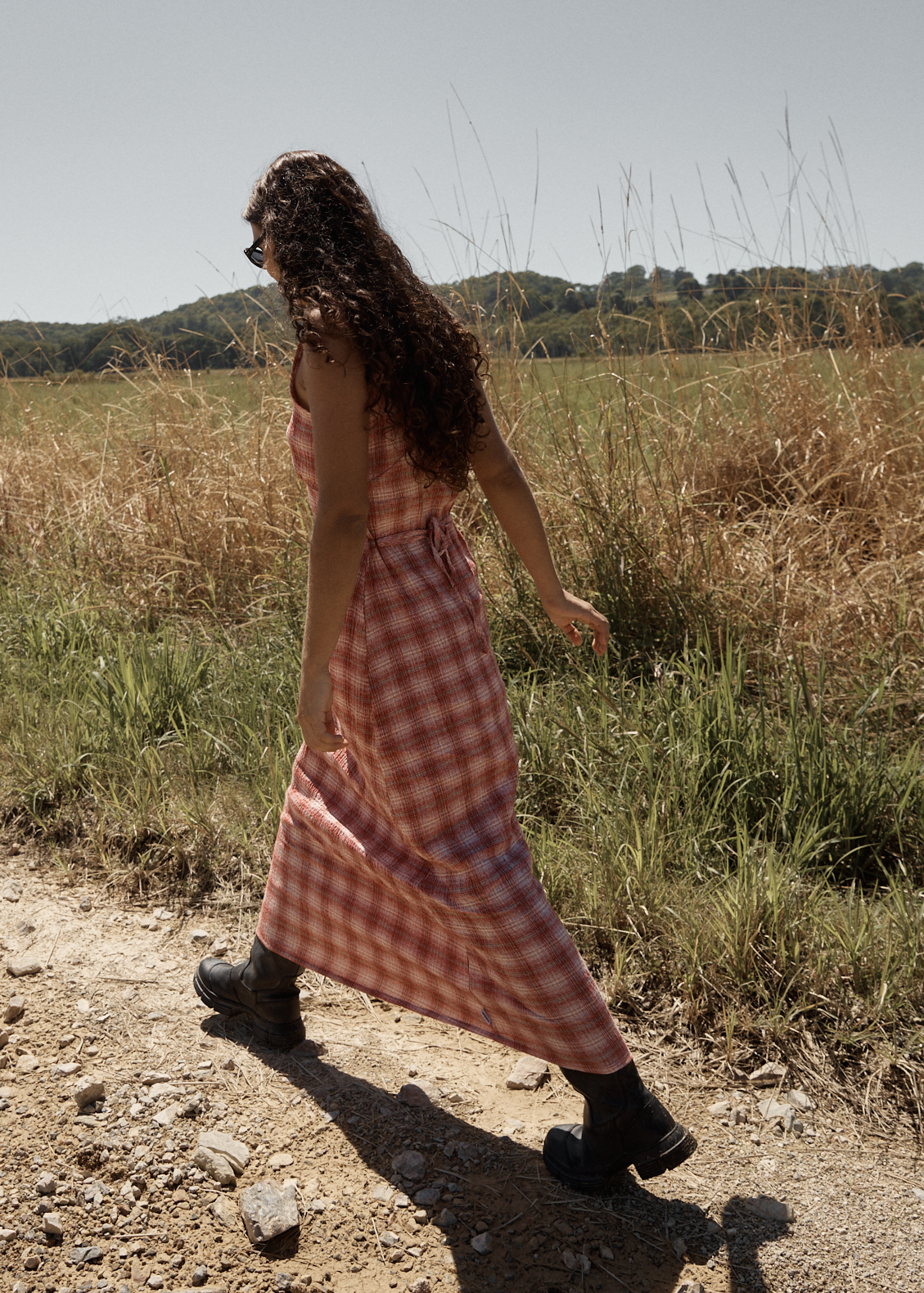 AFENDS Womens Position Tully - Seersucker Maxi Dress - Red Check