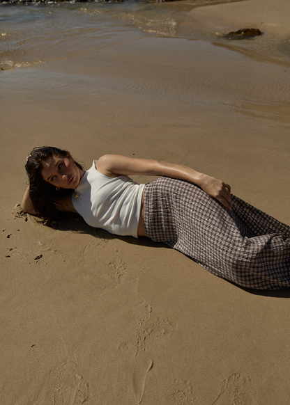 AFENDS Womens Lita - Seersucker Maxi Skirt - Base Coffee Check