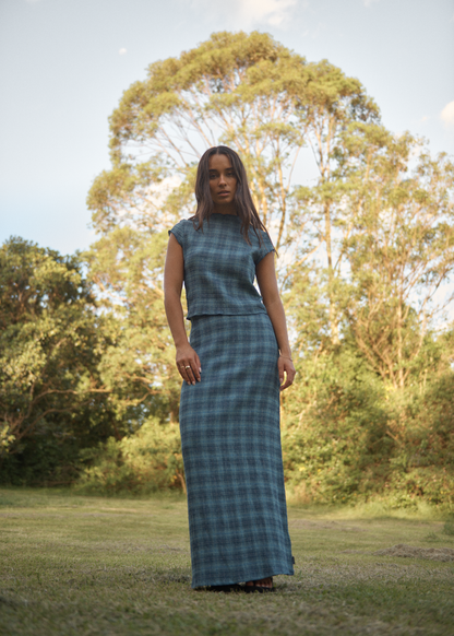 AFENDS Womens Wren - Seersucker Top - Navy Check