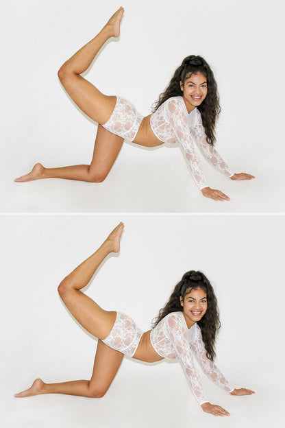 FNS079 - Floral Lace Long Sleeve Crop Top
