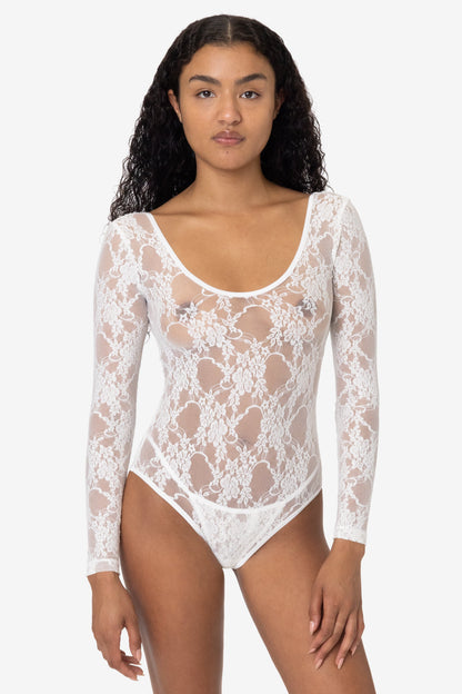 FNS328 - Floral Lace Long Sleeve Scoopneck Bodysuit