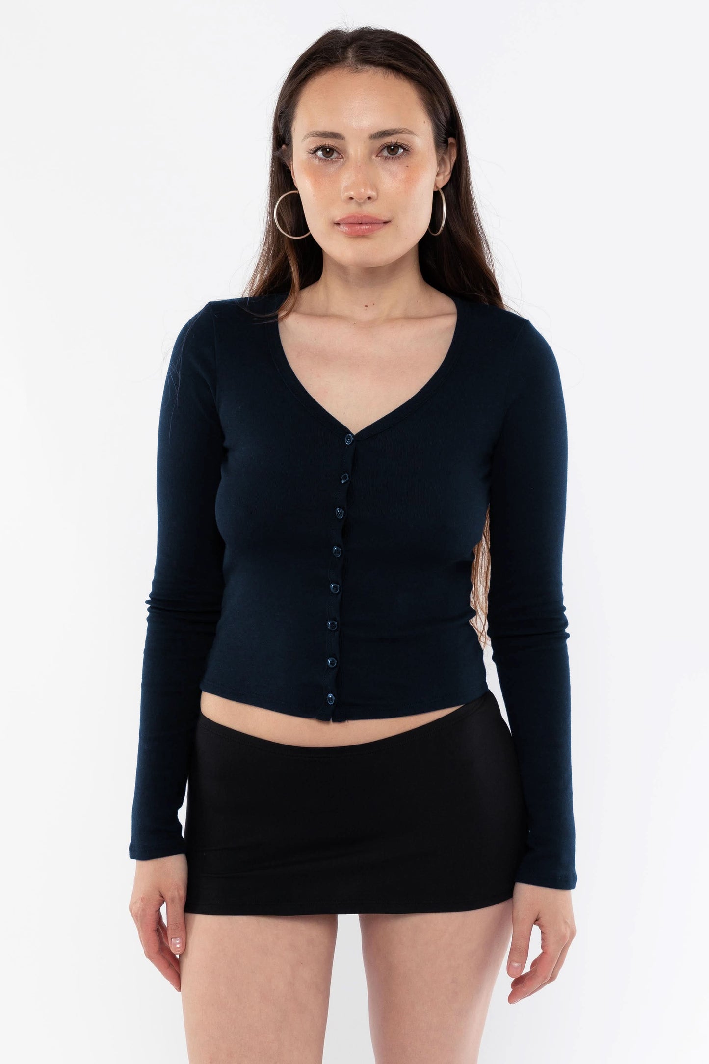 FR0114 - Flex Rib V Neck Button Up Top