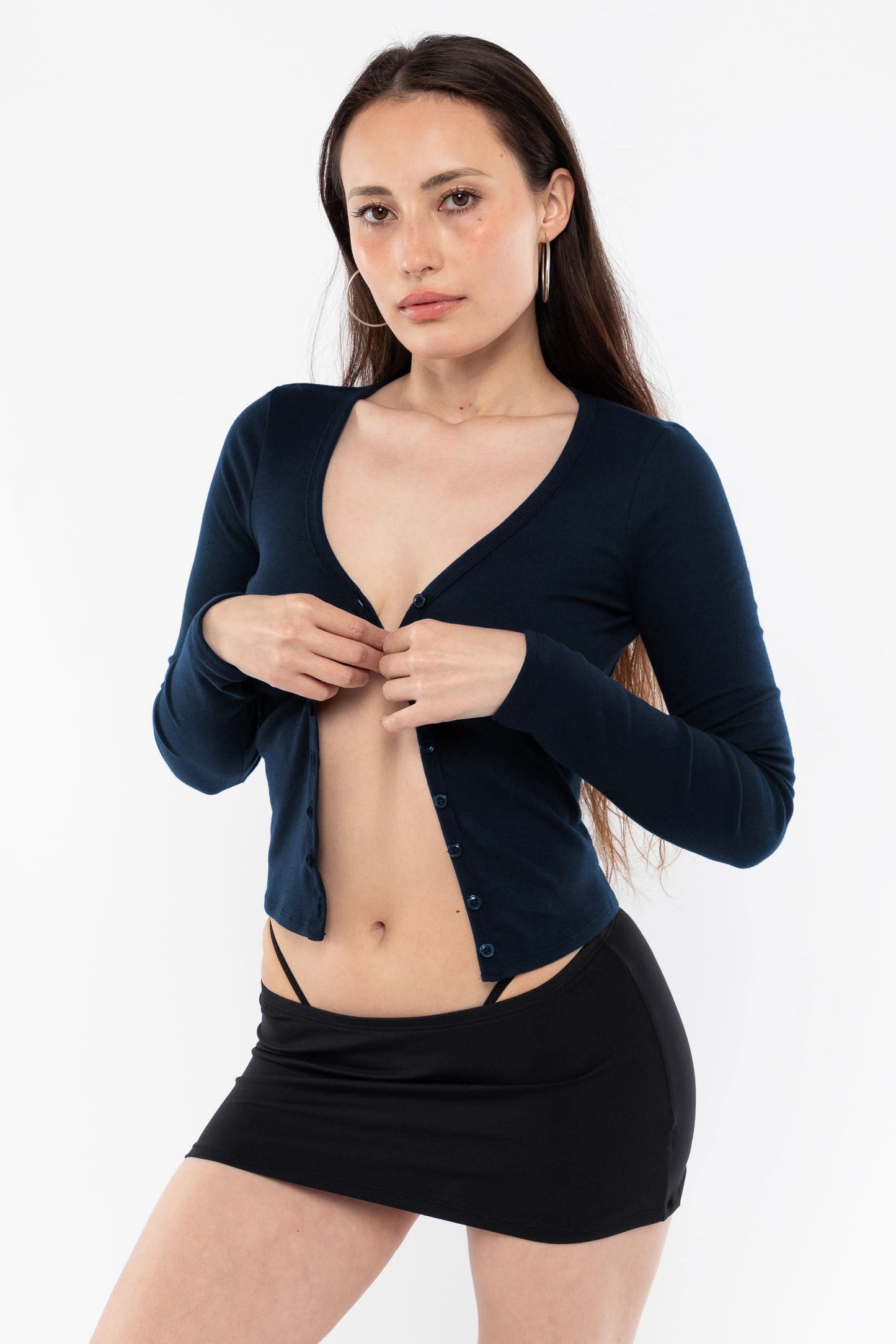 FR0114 - Flex Rib V Neck Button Up Top