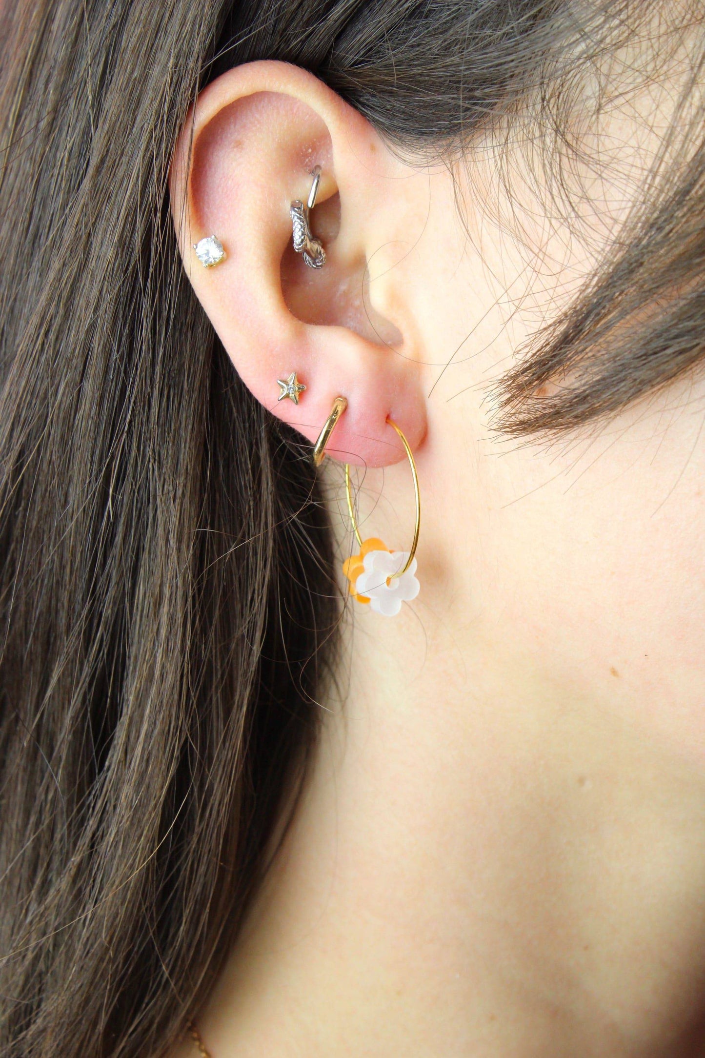 Tangerine Dream Flower Power Hoop Earring Set