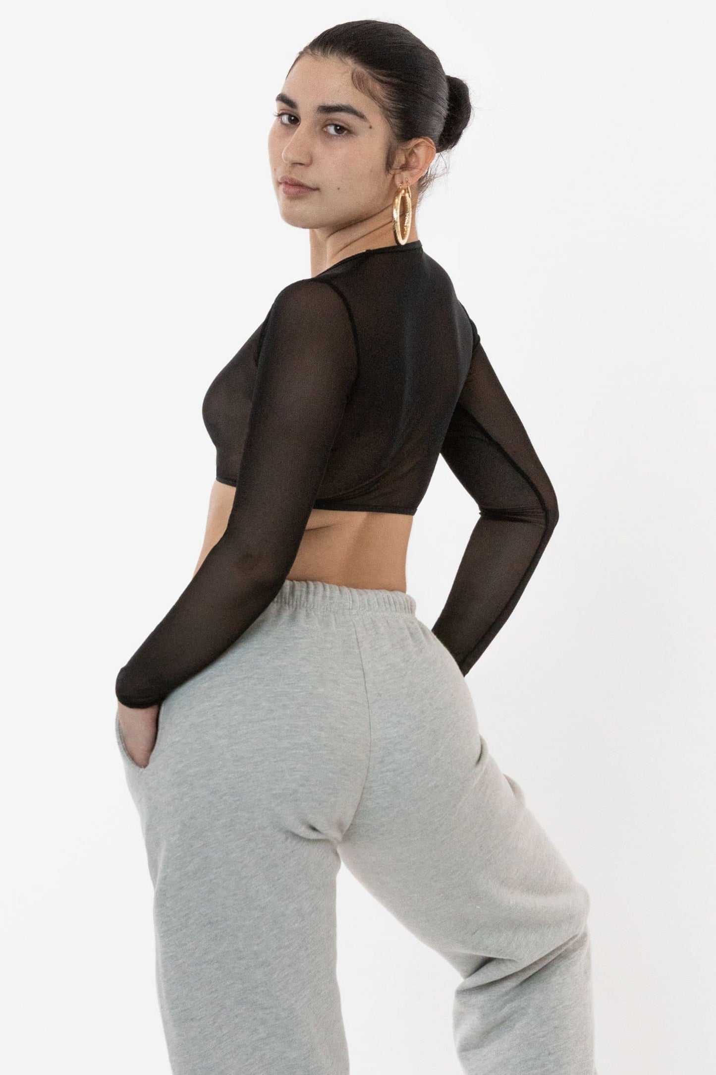 RNS079 - Micro Mesh Long Sleeve Crop Top
