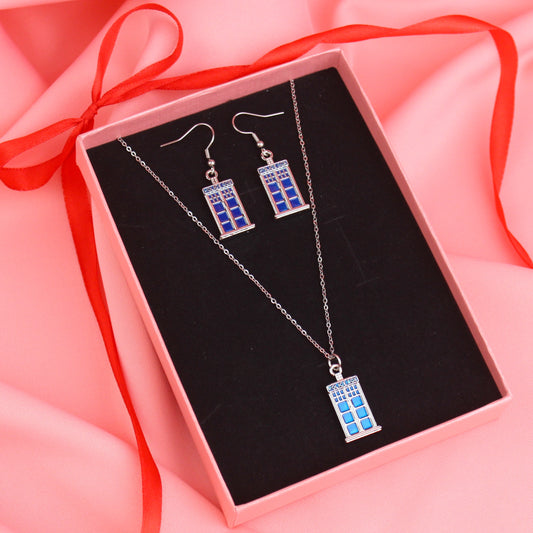Tardis Earrings And Necklace Gift Set
