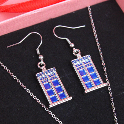 Tardis Earrings And Necklace Gift Set