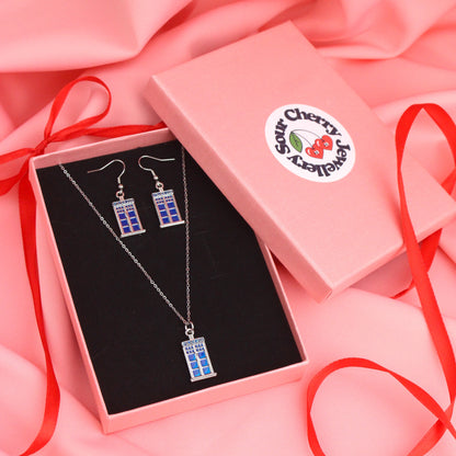 Tardis Earrings And Necklace Gift Set