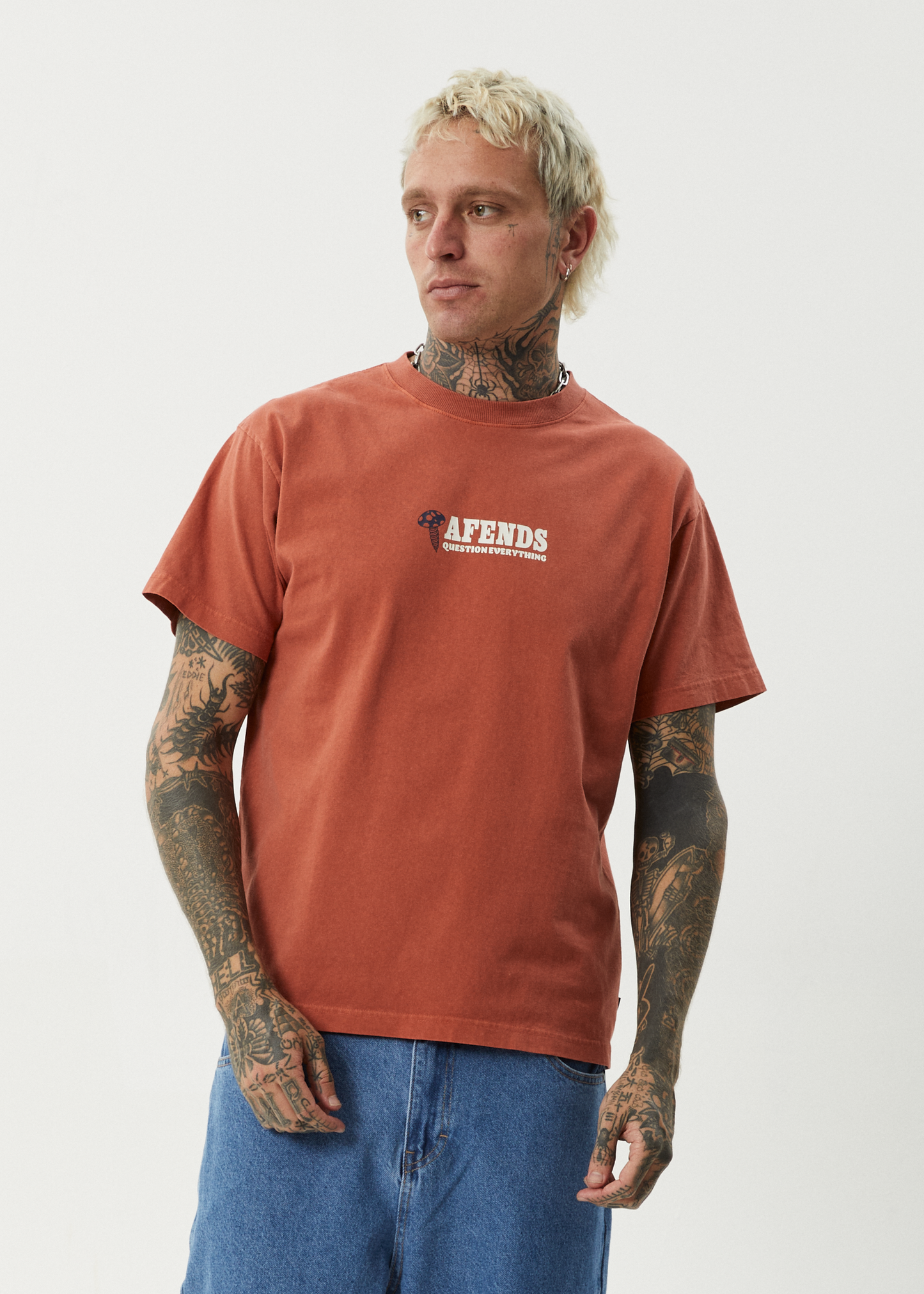 AFENDS Mens Nuts N Bolts - Heavyweight Boxy Tee - Terra