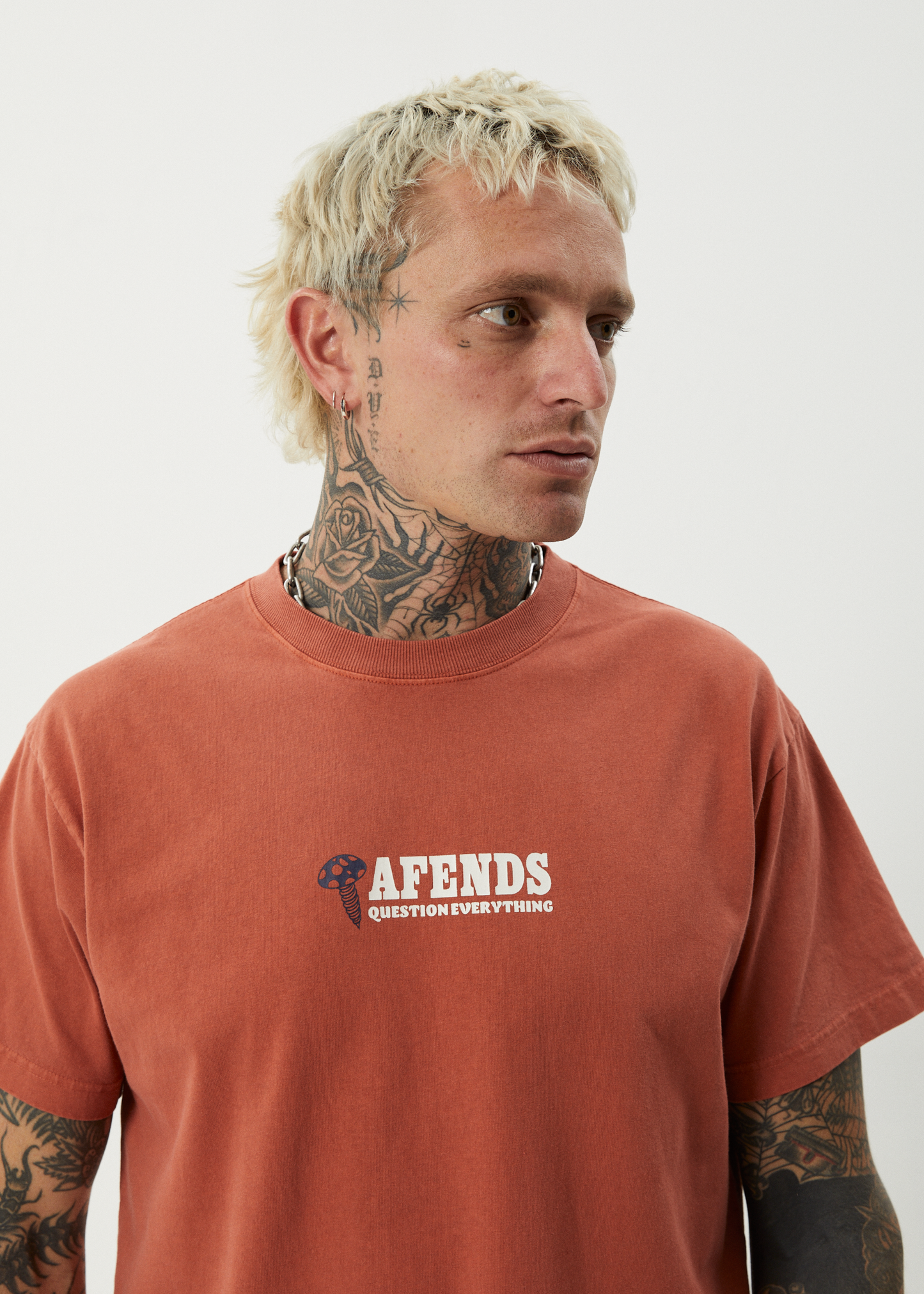 AFENDS Mens Nuts N Bolts - Heavyweight Boxy Tee - Terra