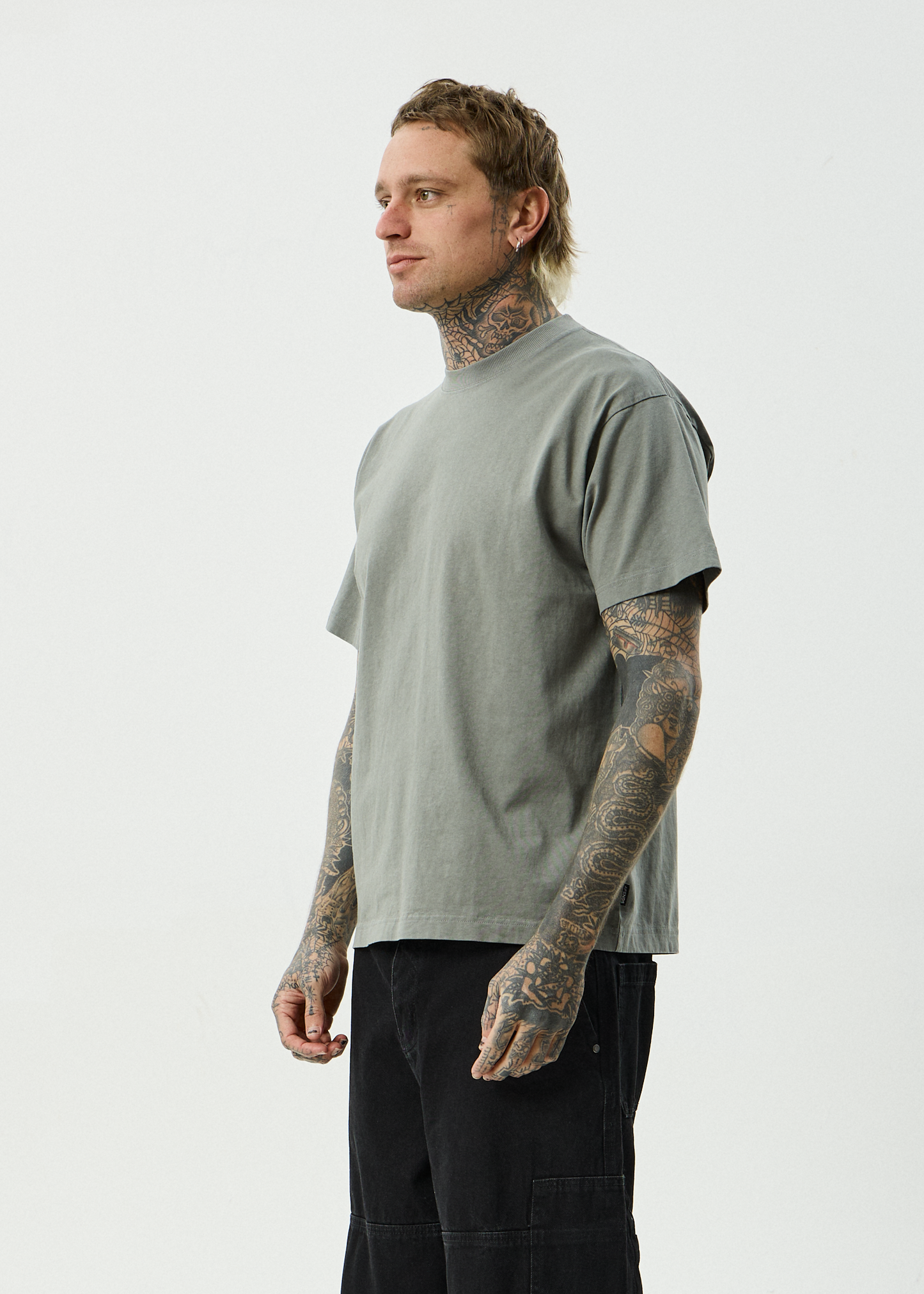 AFENDS Mens Genesis - Heavyweight Boxy Tee - Washed Sycamore