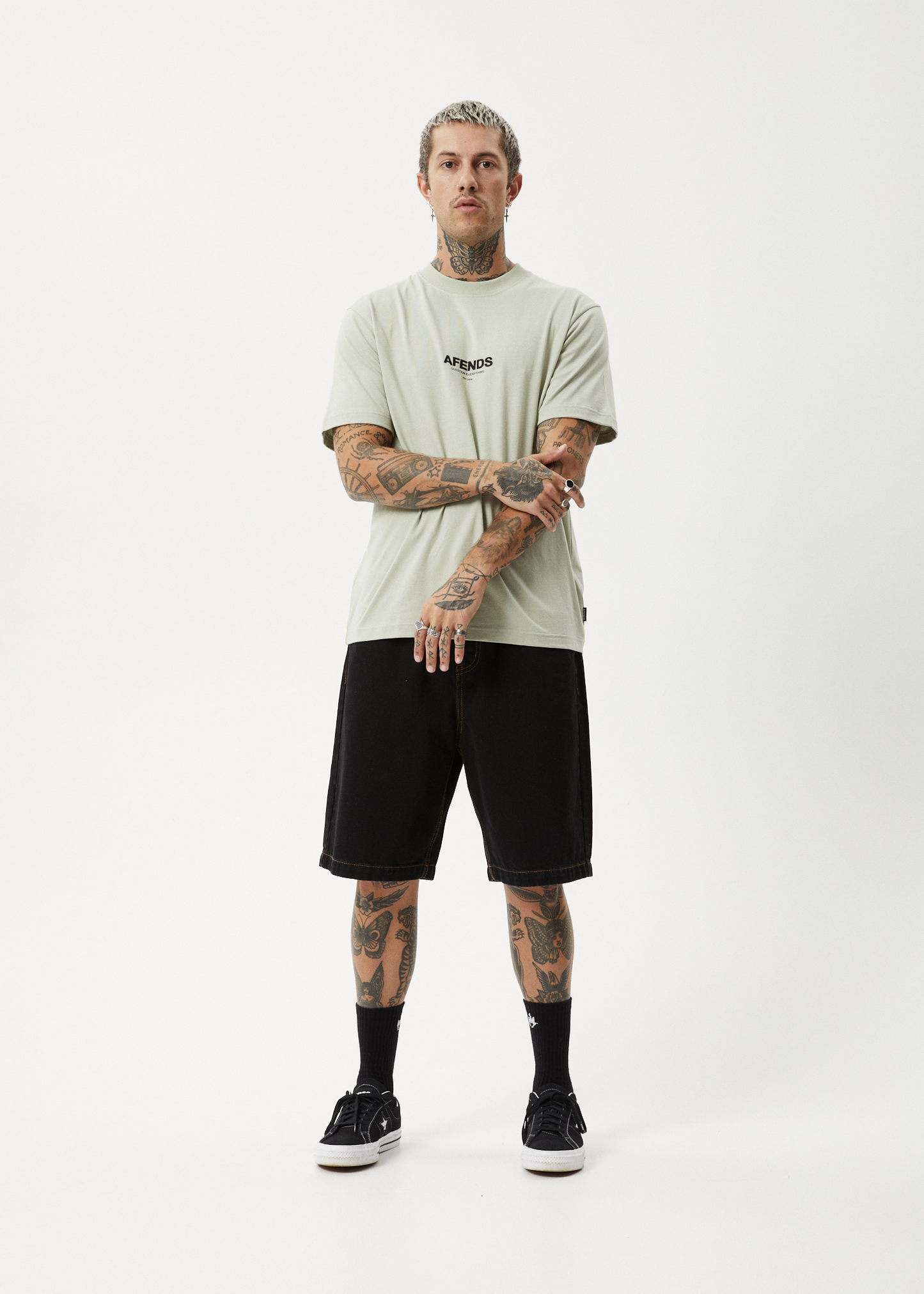 AFENDS Mens Vinyl - Retro Tee - Eucalyptus