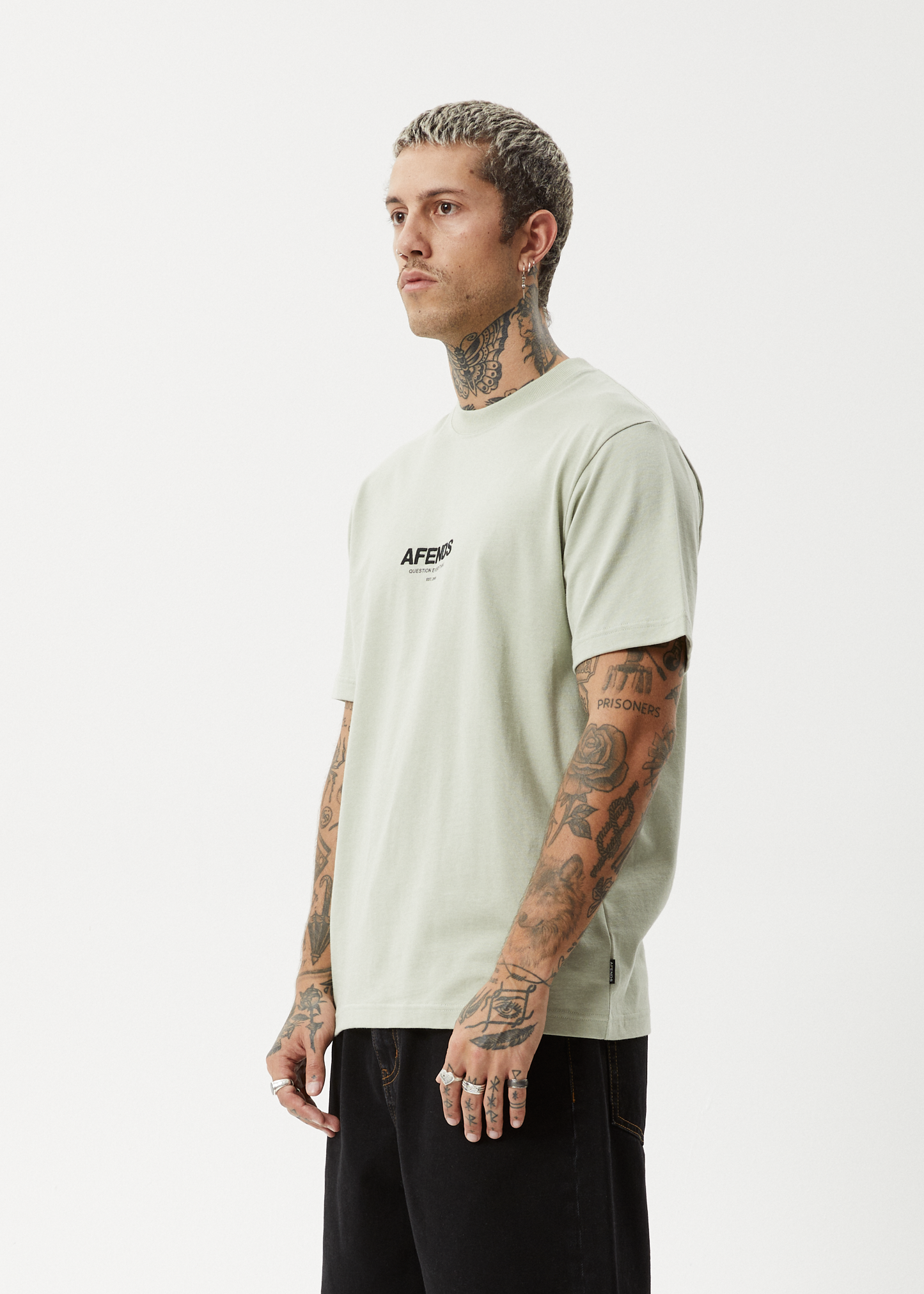AFENDS Mens Vinyl - Retro Tee - Eucalyptus