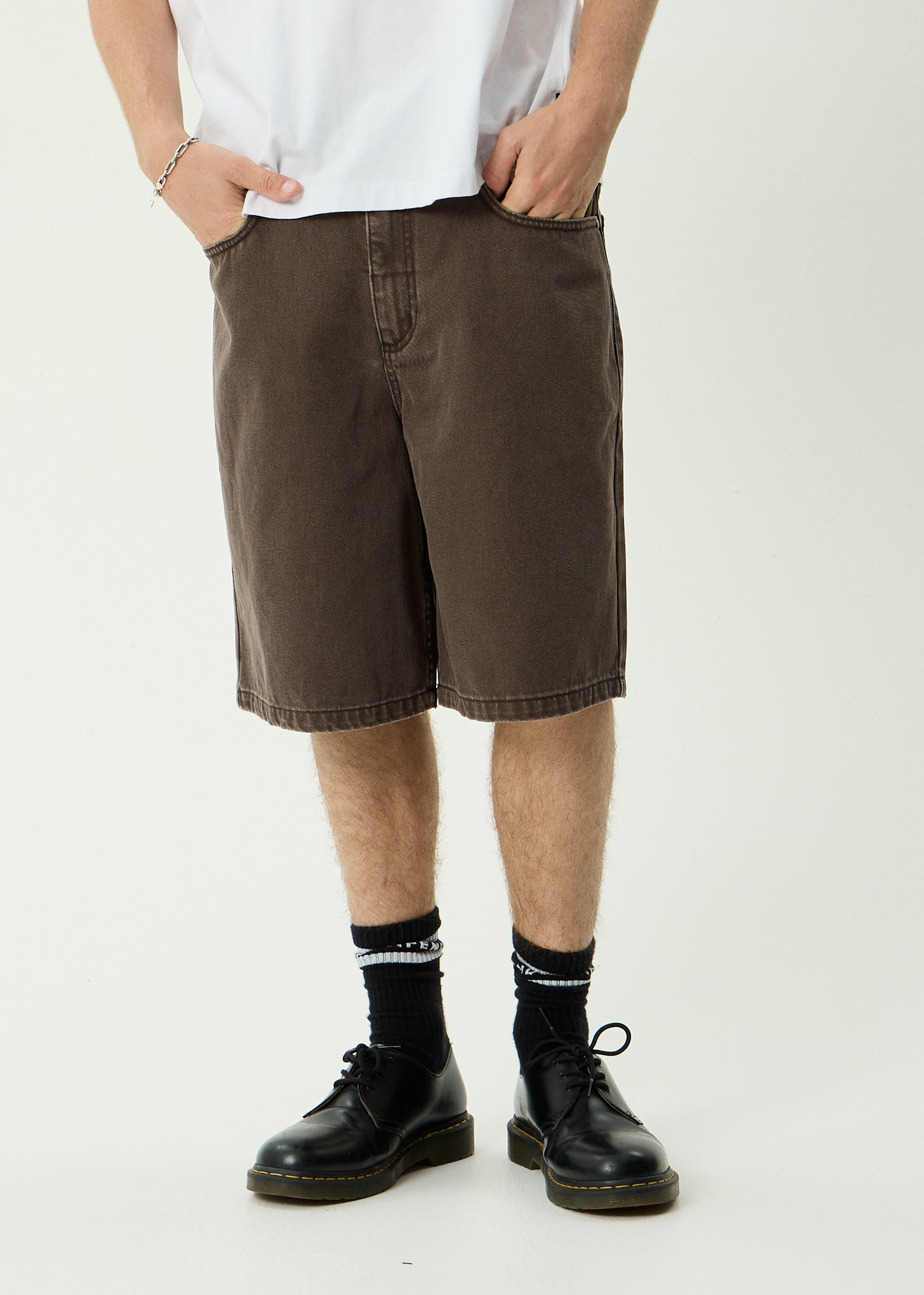 AFENDS Mens Lil C - Denim Baggy Short 22" - Washed Coffee