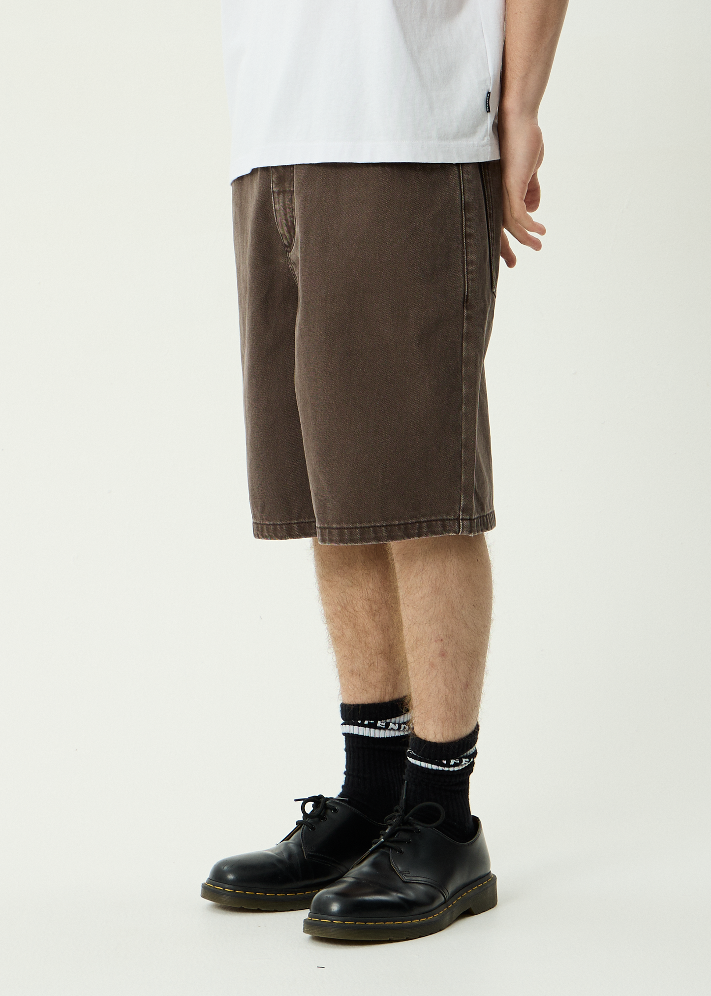 AFENDS Mens Lil C - Denim Baggy Short 22" - Washed Coffee