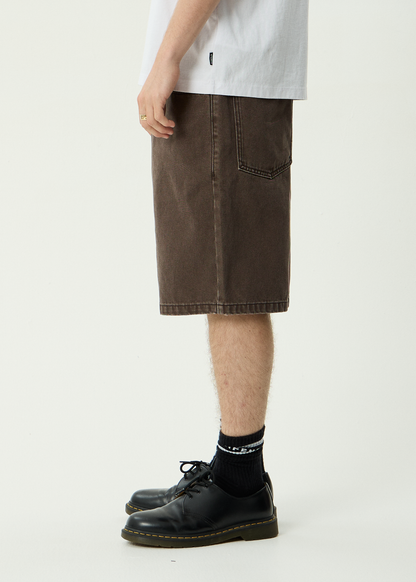 AFENDS Mens Lil C - Denim Baggy Short 22" - Washed Coffee