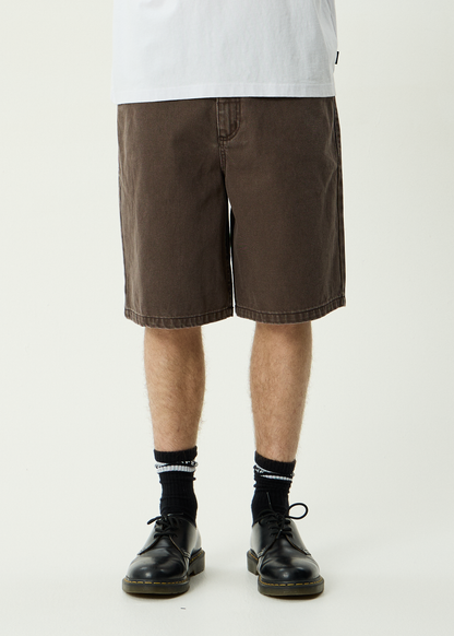 AFENDS Mens Lil C - Denim Baggy Short 22" - Washed Coffee