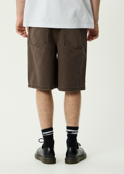 AFENDS Mens Lil C - Denim Baggy Short 22" - Washed Coffee
