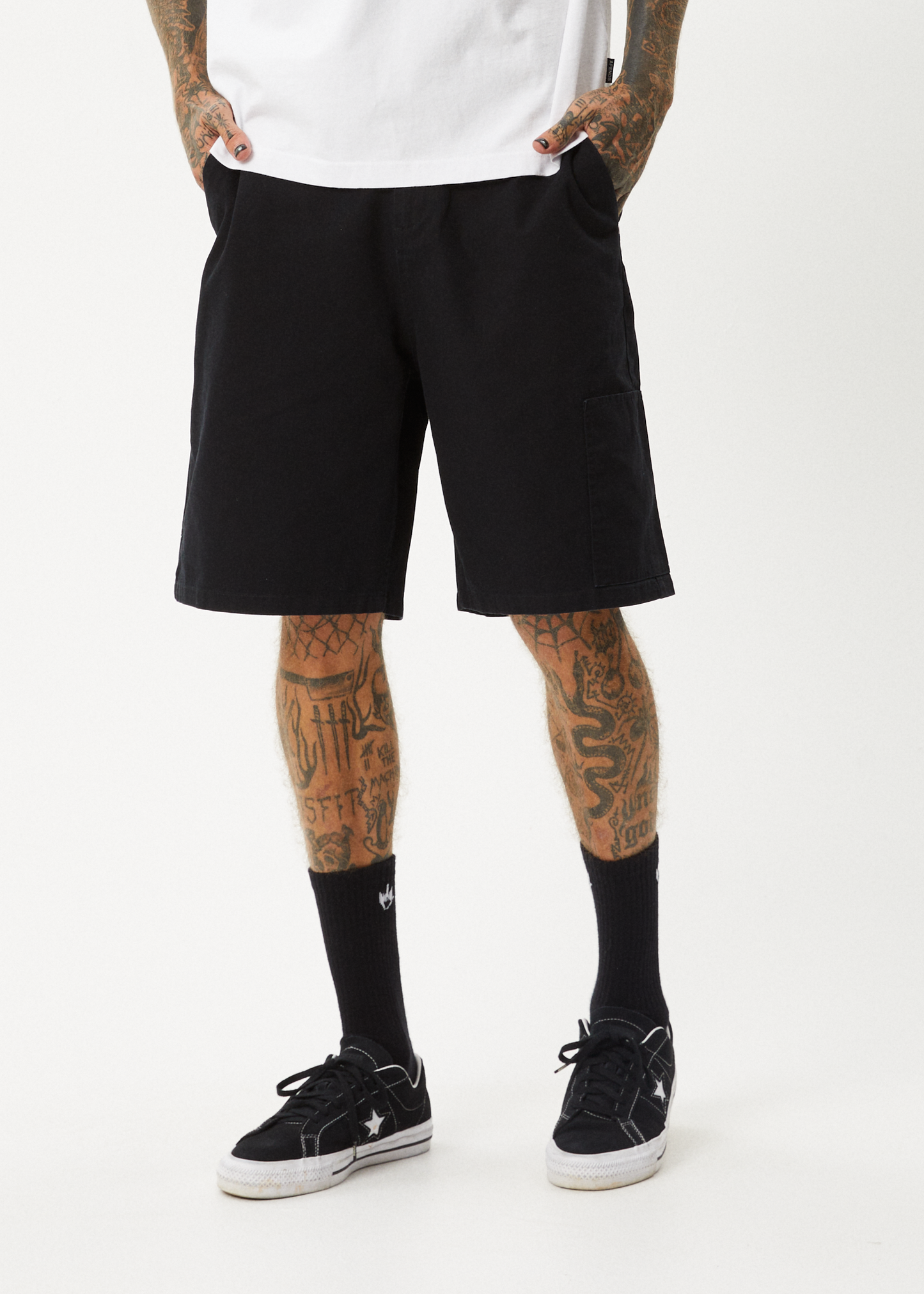 AFENDS Mens Harper - Canvas Workwear Short 22" - Black
