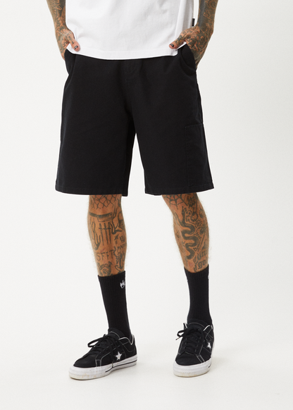 AFENDS Mens Harper - Canvas Workwear Short 22" - Black