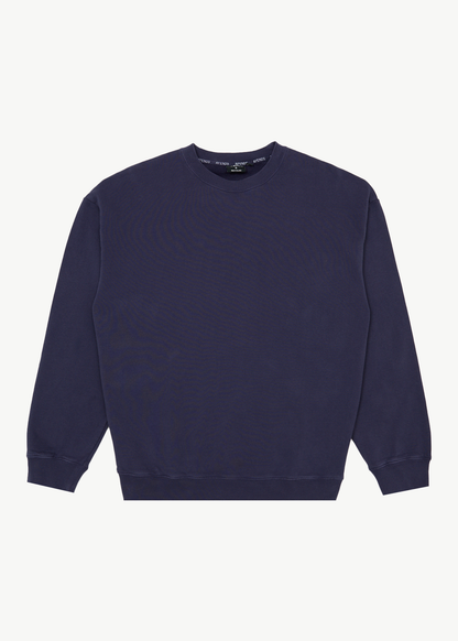 AFENDS Mens Genesis - Boxy Long Sleeve Tee - Washed Deep Sea