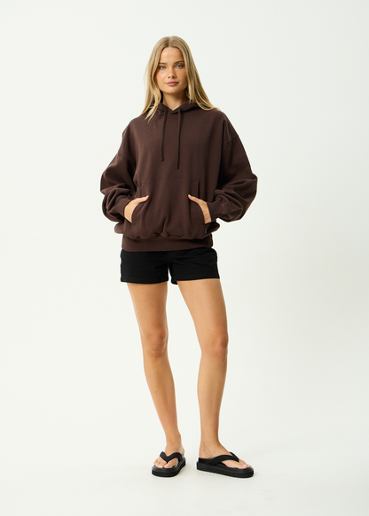 AFENDS Mens Genesis - Boxy Pull On Hood - Washed Coffee