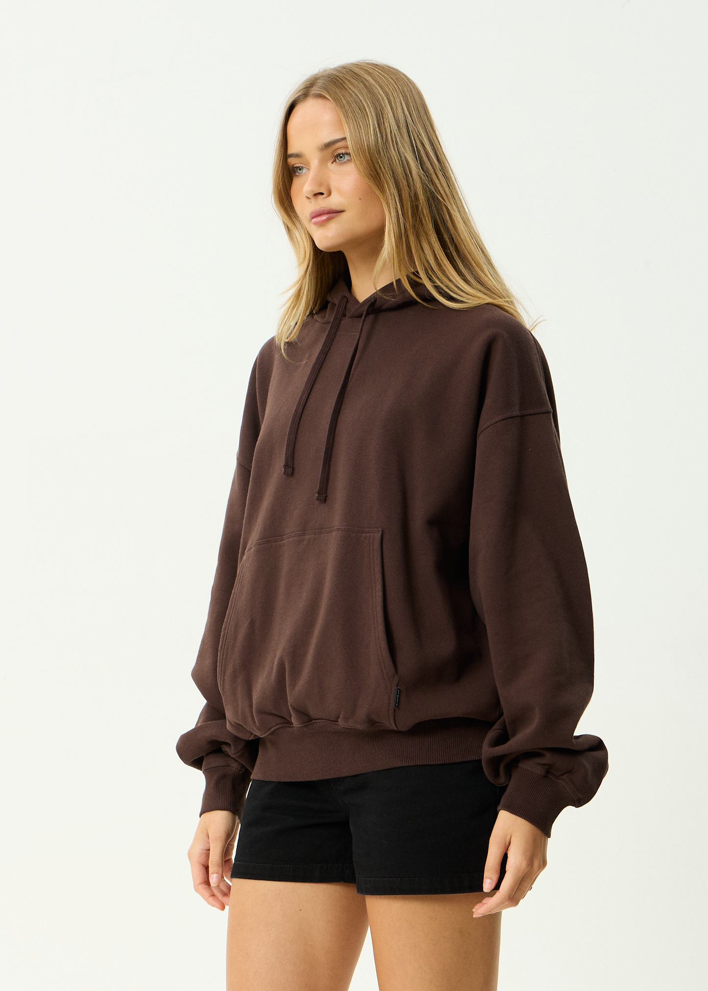 AFENDS Mens Genesis - Boxy Pull On Hood - Washed Coffee
