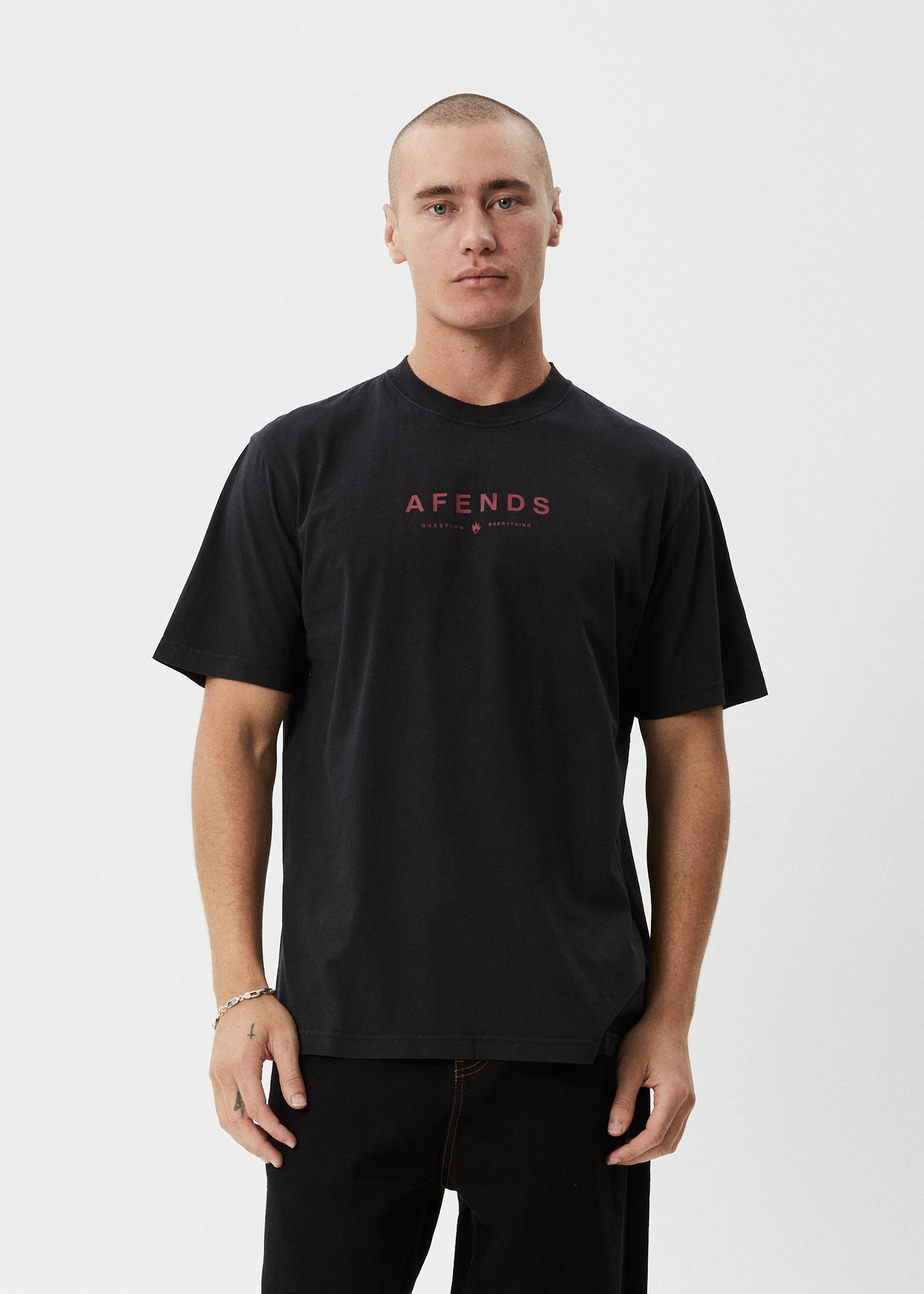 AFENDS Mens Thrown Out - Retro Tee - Stone Black