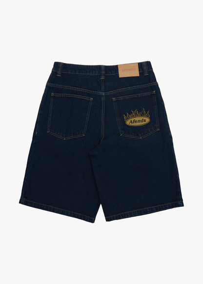 AFENDS Mens Fast Forward - Denim Ultra Baggy Pleated Short 24" - Ink