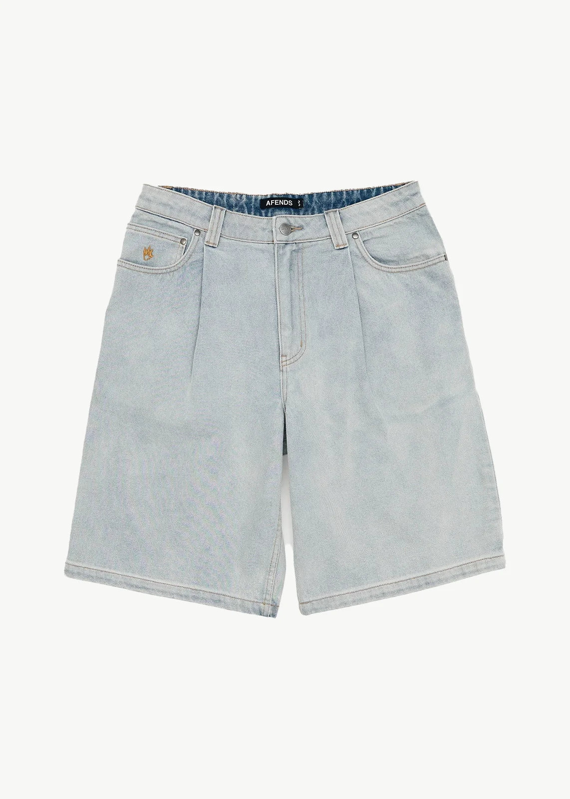 AFENDS Mens Fast Forward - Denim Ultra Baggy Pleated Short 24" - Stone Blue