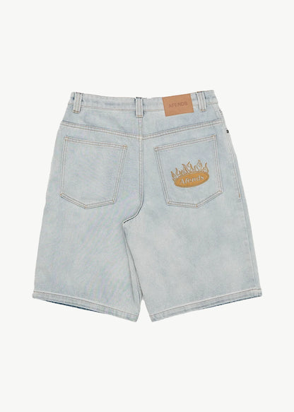 AFENDS Mens Fast Forward - Denim Ultra Baggy Pleated Short 24" - Stone Blue